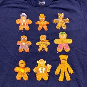Marvel Gingerbread Cookie Characters T Shirt Navy‎ Blue Size 2XL